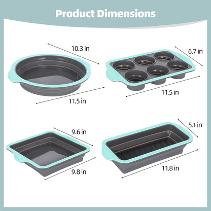 Skiennix Silicone Baking Pan Set - 4PCS Nonstick Kitchen Bakeware with Grip Handles & Metal Frame