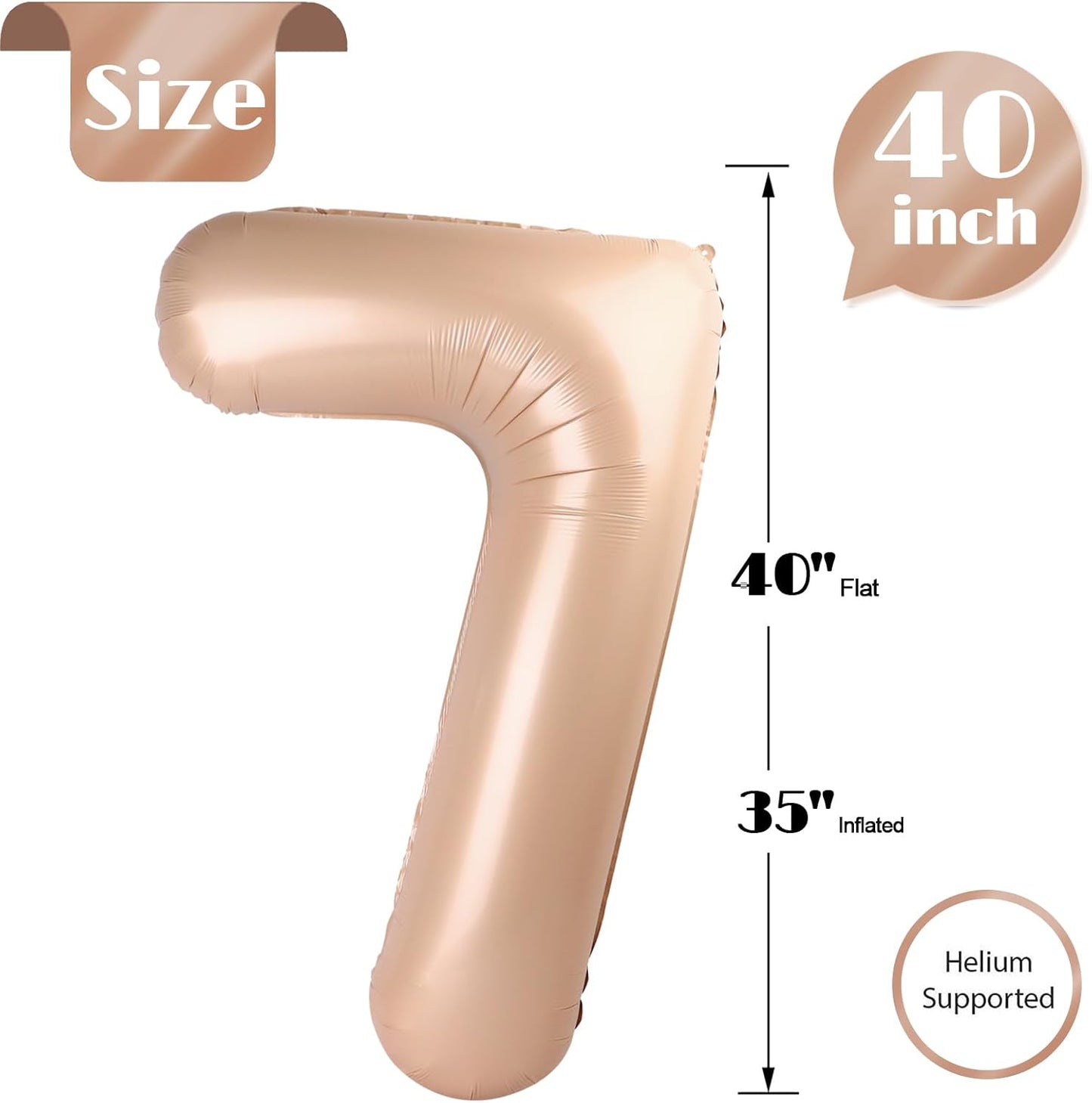 Balloon 7 - Light Brown 40 Inch Number Balloon | Beige Birthday Decoration for Kids & Adults