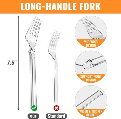 Heavy Duty Plastic Forks by [Brand Name] - Full Size 7.5" Clear Disposable Silverware | Pack of 85
