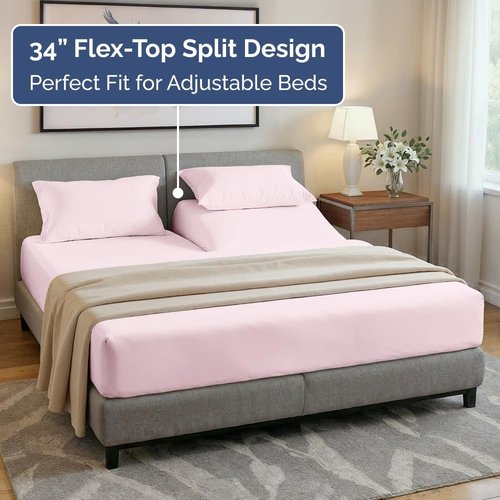 Flex Top Split Head King Sheet Set - Comfy Breathable Cooling Bed Sheets - Luxury Oeko-Tex Lavender Pink