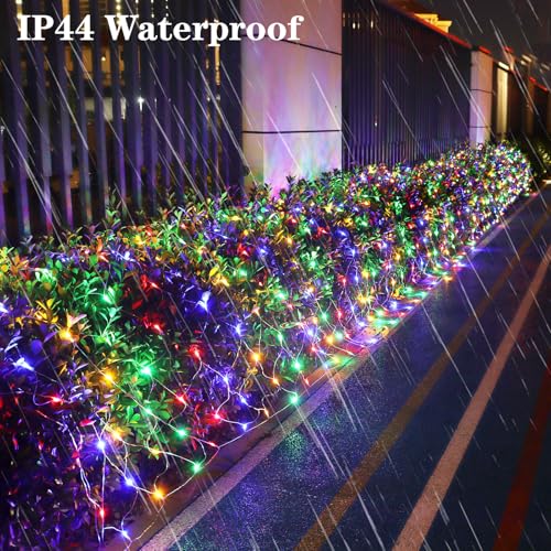 Multicolor 510 LED Christmas Net Lights 28ft x 5ft Waterproof Mesh Lights, 8 Modes, Connectable, Clear Wire