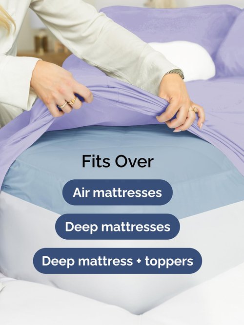 Extra Deep Split King Fitted Sheet - Hotel Luxury Single Fitted Sheet Only - Easily Fits 18 inch to 24 inch Mattress - Ultra Soft, Wrinkle Free with Extra Deep Pockets - Breathable & Comfy - Lavender