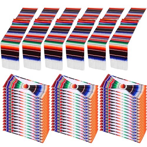 Colorful Mexican Table Runner with Chair Sashes - Fiesta Decor 54 pcs