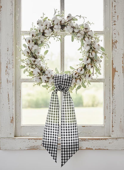 Regine Switzerland Wreath Sash - Elegant Black White Checkered Plaid Bow for Year-Round Home Decor (5.12" x 54.33")