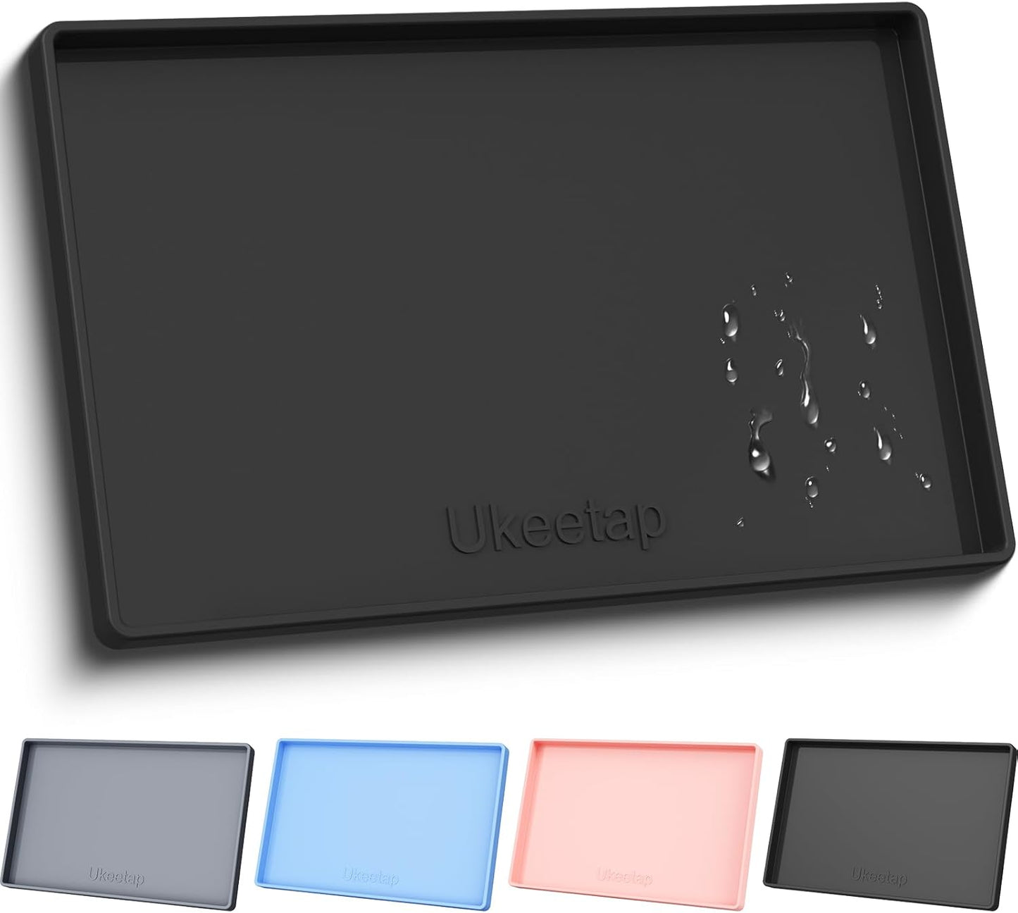 Skiennix Extra Thick Silicone Dog & Cat Food Mat - Waterproof, Non-Slip, 19” x 12”, Black