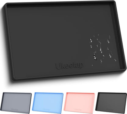 Skiennix Extra Thick Silicone Dog & Cat Food Mat - Waterproof, Non-Slip, 19” x 12”, Black