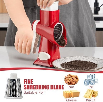 KEOUKE Rotary Cheese Grater - Hand Crank Shredder with 3 Stainless Steel Blades | Safe & Efficient Kitchen Tool