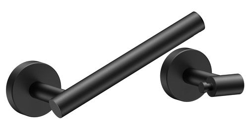 FORIOUS Toilet Paper Holder Wall Mount, Stainless Steel Rustproof Double Post Pivoting Tissue Roll Holder for Bathroom, Commercial Toilet Paper Dispenser, Matte Black