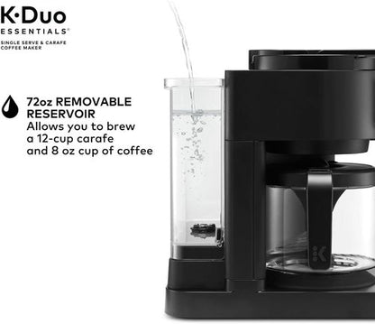 K-Duo Essentials Coffee Maker - Hot & Iced Single-Serve Pod with 72 Oz Reservoir | Strong Brew Feature, Black