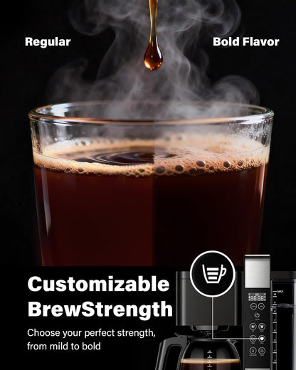 SHARDOR 10-Cup Coffee Maker - Programmable Drip Machine with Adjustable Brew Strength & Keep-Warm Control, Black