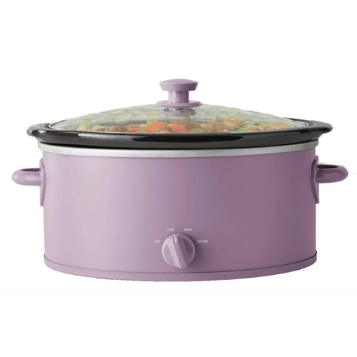 6 Quart Oval Slow Cooker, Stainless Steel Finish, Glass Lid, Adjustable Temp, Perfect for Families and Gatherings Entertaining, Purple