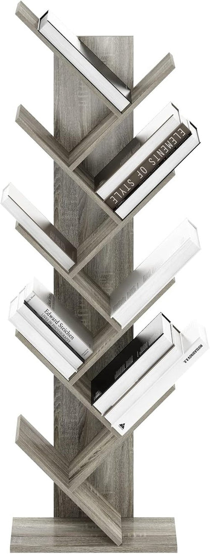 Furinno Tree Bookshelf - 9-Tier Angled Open Bookcase | Stylish French Oak Design, 8.4 x 15.7 x 50.9 Inches