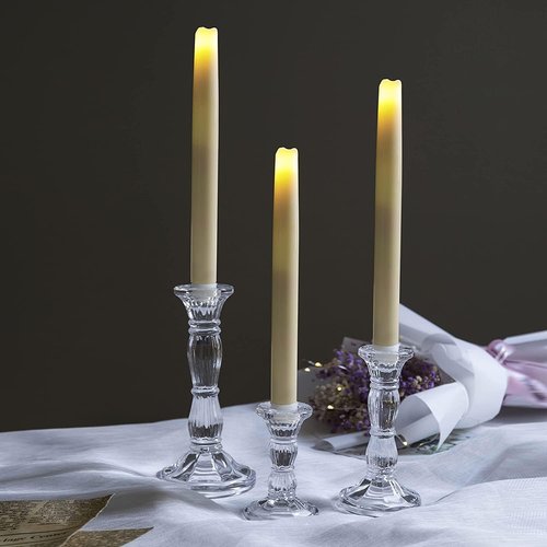 Clear Crystal Candle Stick Holders by [Brand Name] - 3 Pack for Taper Candles | Perfect for Weddings & Parties