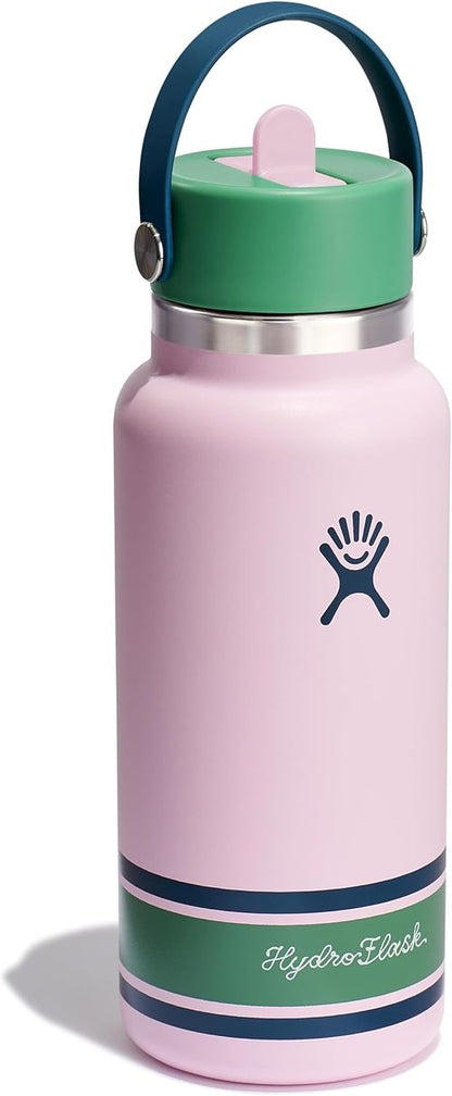 Hydro Flask Water Bottle - Insulated Stainless Steel with Wide Mouth Flex Straw Lid - 32 Oz Campus Pink