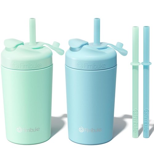 Fimibuke Kids' Spill-Proof Straw Cups - 10 OZ Insulated Tumblers, 2 Pack with Leak-Proof Design & Silicone Straws