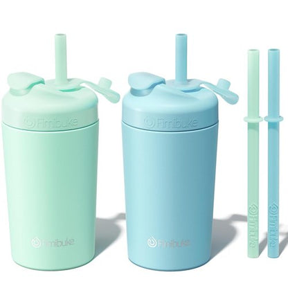 Fimibuke Kids' Spill-Proof Straw Cups - 10 OZ Insulated Tumblers, 2 Pack with Leak-Proof Design & Silicone Straws