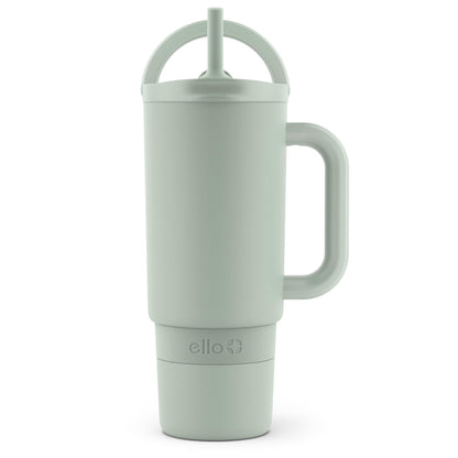 Ello Port 30oz Tumbler with Carry Loop & Integrated Handle | Vacuum Insulated Stainless Steel Reusable Water Bottle Travel Mug | Leak Proof Lid | Flexible Straw | BPA-Free | Dishwasher Safe | Sage