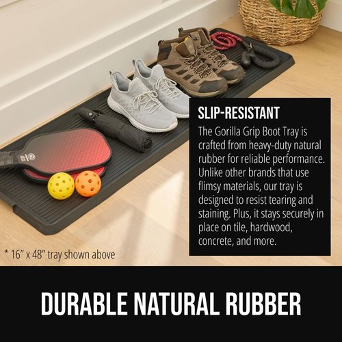 Gorilla Grip Boot Tray - Waterproof Natural Rubber Indoor/Outdoor Mat with Raised Edges | 24x16 Black