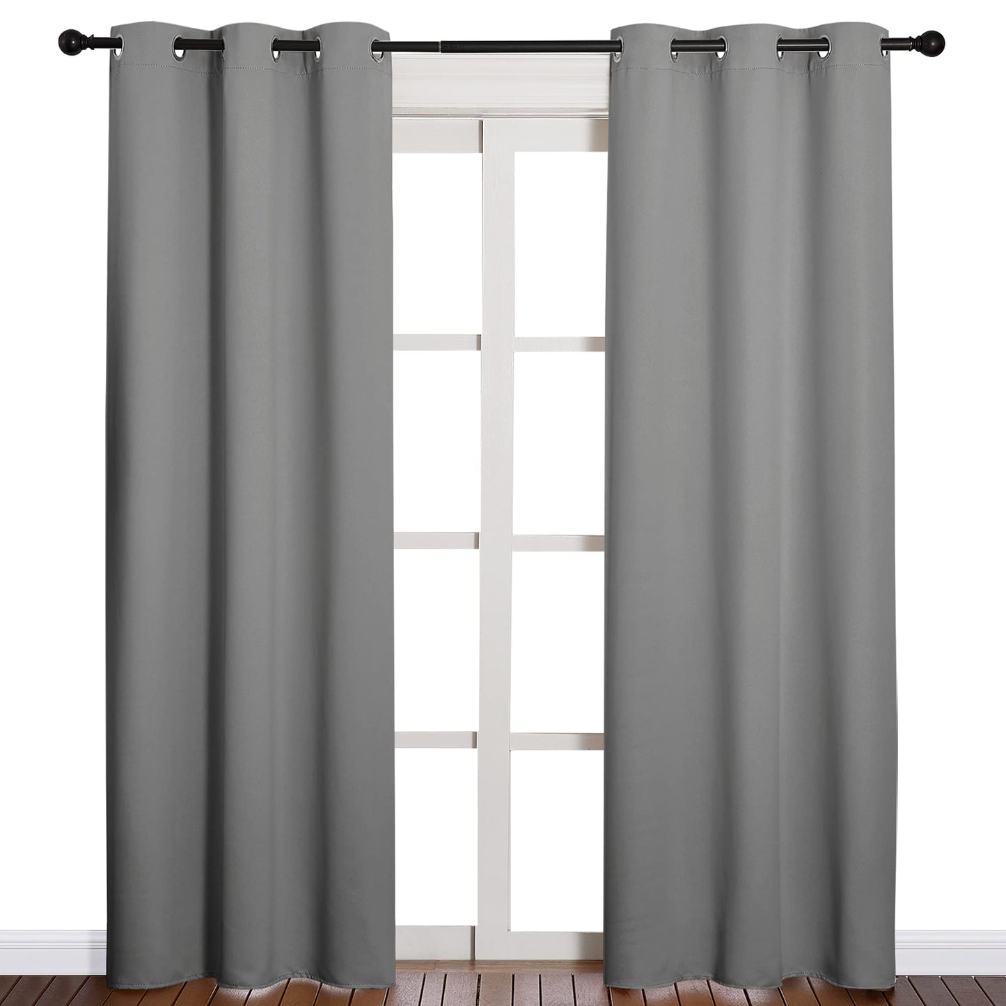 NICETOWN Thermal Insulated Grommet Blackout Curtains for Office, Kids Window Drape Panel for Nursery, Privacy Short Curtains (Silver Grey, 2 Panels, W42 x L84-Inch)