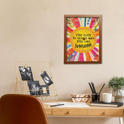 YEOION Inspirational Quote Wall Art - Stay Close to People Who Feel Like Sunshine | Canvas Print with Metal Frame for Girls' Bedroom Decor