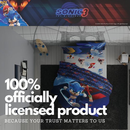 Franco Sonic The Hedgehog 3 Movie Kids Bedding Super Soft Comforter and Sheet Set, 4 Piece Twin Size, (Officially Licensed Product)
