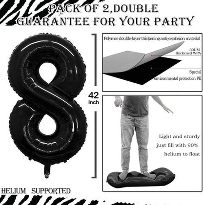 GOER Black Foil Number 8 Balloons - Huge 42" & 32" Birthday Party Decorations (3 Pcs)