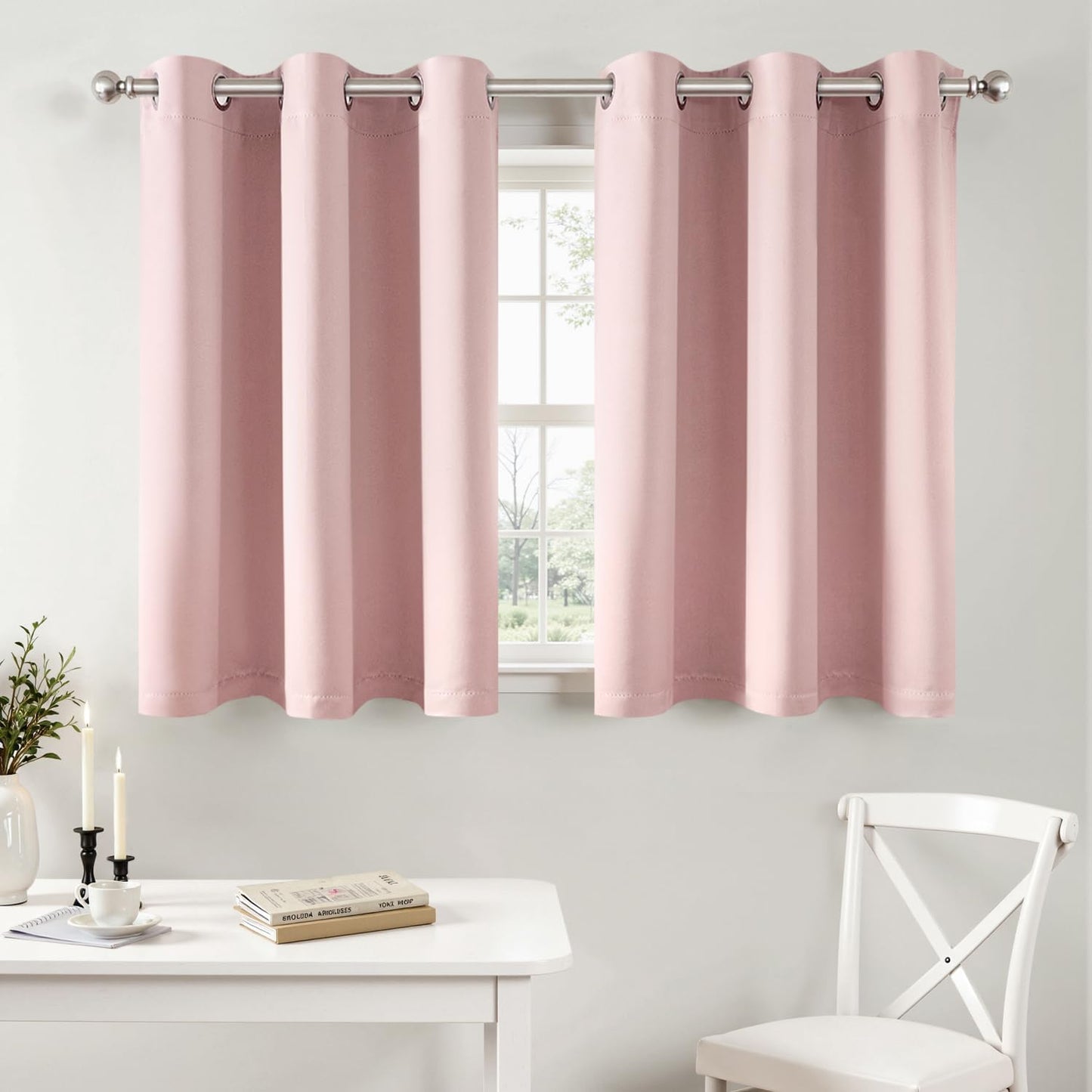 MIULEE Short Curtains - Baby Pink Blackout Thermal Insulated Drapes for Kitchen & Bedroom | 40" x 36" 2 Panels