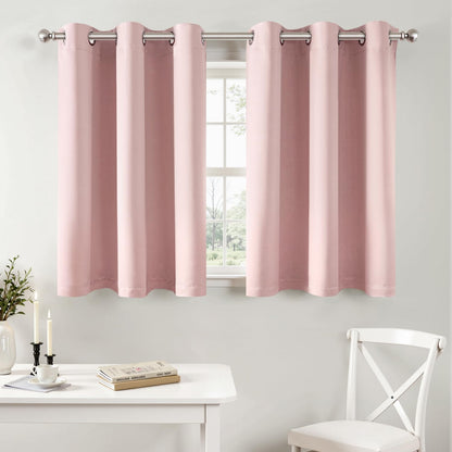MIULEE Short Curtains - Baby Pink Blackout Thermal Insulated Drapes for Kitchen & Bedroom | 40" x 36" 2 Panels