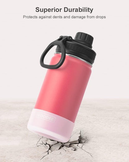 Koodee 12 Oz Stainless Steel Water Bottle - Double Wall Vacuum Insulated Flask | Leakproof Spout Lid (Flamingo Pink)