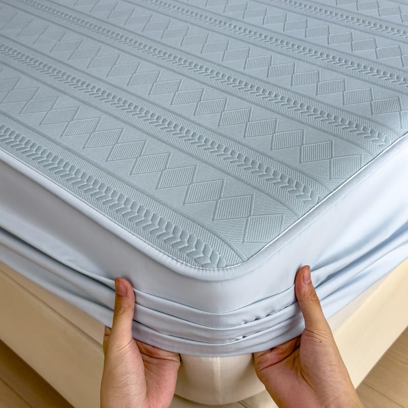 Queen Quilted Mattress Topper with Cooling Fitted Cover Deep Pocket A05