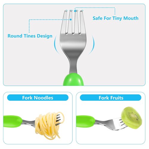Lehoo Castle Toddler Utensil Set - 6-Piece Stainless Steel Fork & Spoon with Dinosaur Design for Ages 2-4