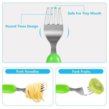 Lehoo Castle Toddler Utensil Set - 6-Piece Stainless Steel Fork & Spoon with Dinosaur Design for Ages 2-4