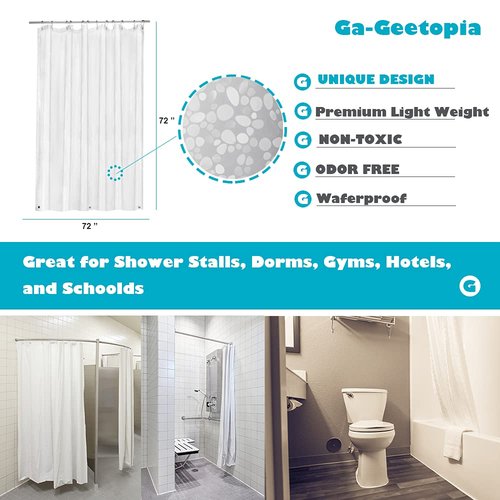 Ga-Geetopia EVA Clear Thin Shower Curtain Liner, Pebble Pattern 72x72 Inch Lightweight Plastic Bathroom Shower Showroom Inner Curtain with Rustproof Metal Grommets and Weighted Magnets(NO Hooks)