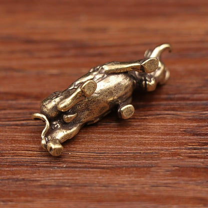 Bronze Rich Floral Design Zodiac Ox Statue - Creative Brass Cow Figurine, 2pcs Decorative Set