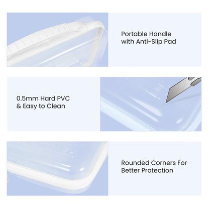 4Pack Zippered Hard Pouch, Clear Hard Shell Zipper Case, Clear Plastic Pouches Travel Bags for Kids, Storage for Building Blocks, Puzzles, Cosmetics, Crafting Supplies