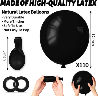 110pcs Black Latex Balloons - 12 Inch Party Balloons for Birthdays, Baby Showers & Weddings