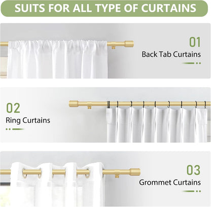 Skiennix Adjustable Gold Curtain Rods - 5/8” Diameter, 30-60 Inch for 30-54 Inch Windows