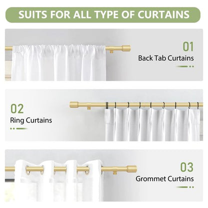 5/8” Diameter Curtain Rods 30-90 Inch, for 30-84 Inch Windows, Adjustable Splicing Gold Curtain Rods for Windows with Brackets, Window Rod Long Small Curtains Rod