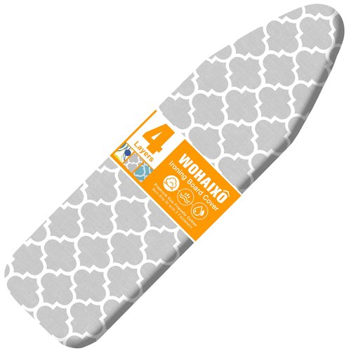 Ironing Board Cover and Pad, Standard Size 15" x 54" Iron Board Replacement Cover, 4 Layers Extra Thick Iron Board Cover Resist Scorching and Staining with Elastic Edge and 2 Fastener Straps
