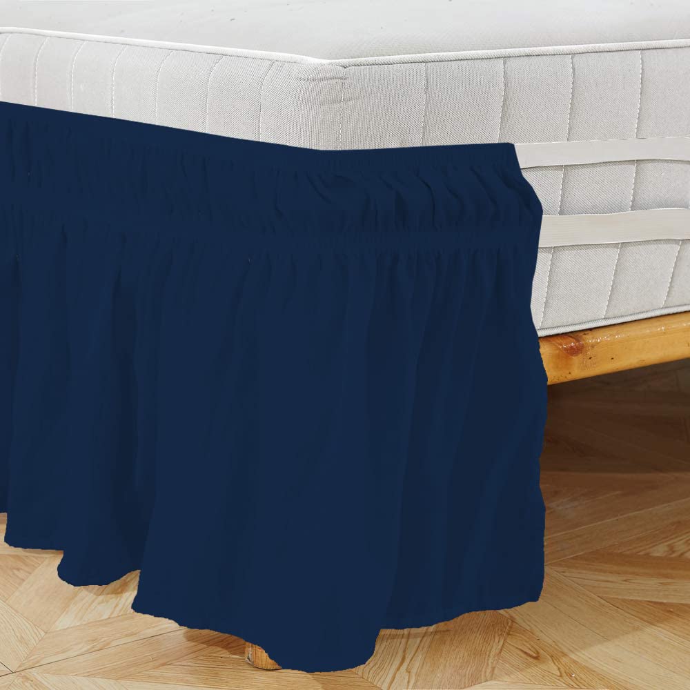 Wrap Around Bed Skirt, Luxurious 100% Egyptian Cotton 800 Thread Count 1 Pcs Bed Skirt, 21" Inch Drop - Full Size (65" X 75") Inch, Navy Blue Solid