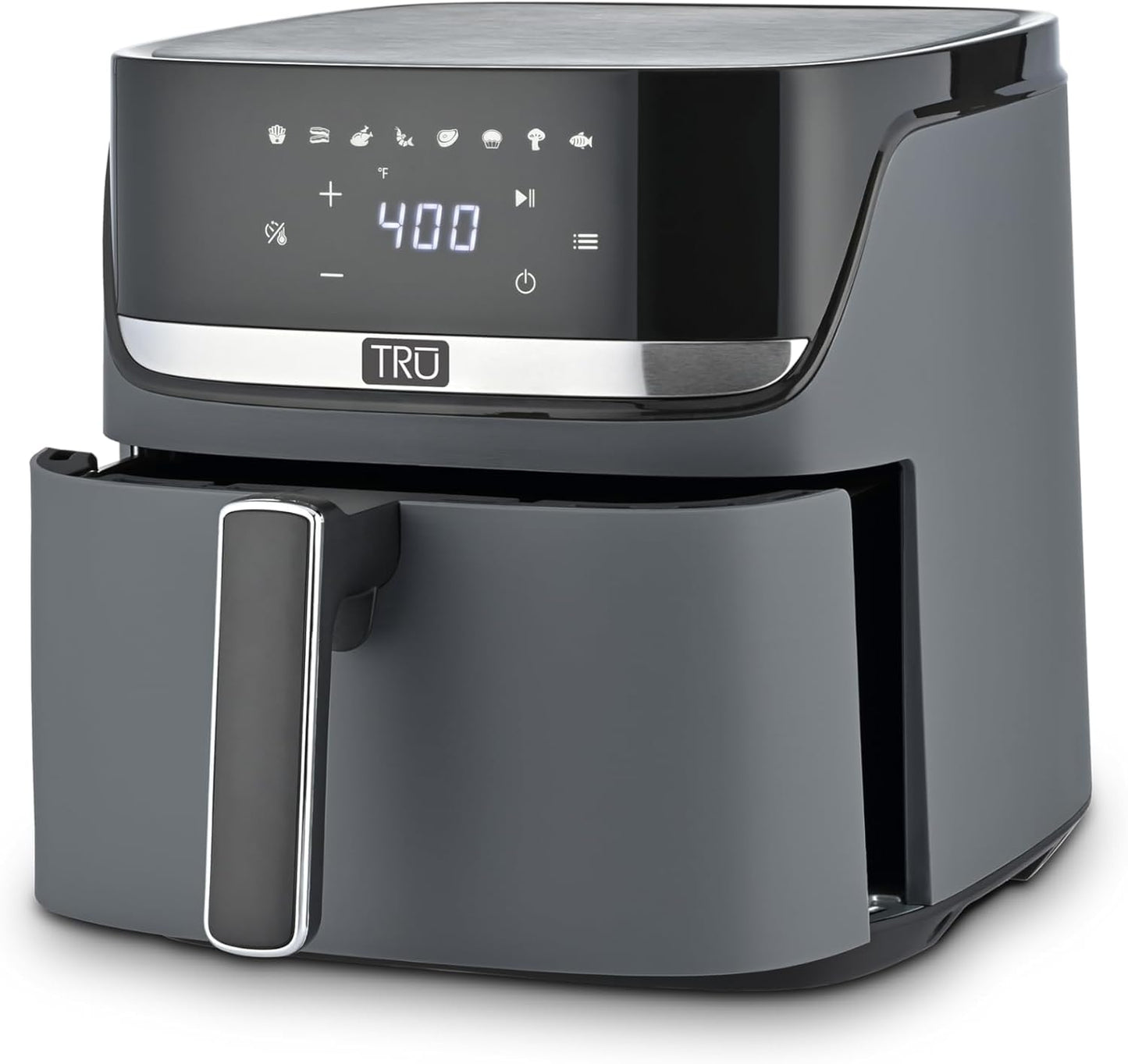 TRU 8-Quart Digital Air Fryer - Family Size with One-Touch Control & 8 Presets | Nonstick Pot, Auto Shut Off, Matte Gray