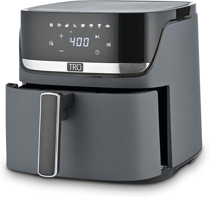 TRU 8-Quart Digital Air Fryer - Family Size with One-Touch Control & 8 Presets | Nonstick Pot, Auto Shut Off, Matte Gray