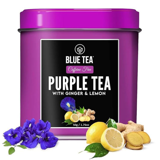 BLUE TEA - Purple Tea - 1.76 Oz - 50+ Cups - Loose | GIFTING DELIGHT | Flower Based - Detox Tea - Non-Bitter - Herbal Tea - Caffeine Free - Gluten Free - Non-GMO | Eco-Conscious Tin Packed