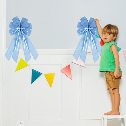 YKW Large Baby Blue Burlap Bow - 20x11 Inch Farmhouse Wreath Decor | Winter Holiday & Baby Shower Ornaments