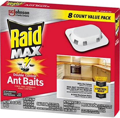 Raid Max Ant Baits - Double Control Formula Kills Entire Colony | 8 Count