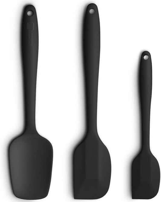 Skiennix Silicone Spatula Set - Ergonomic High Heat-Resistant Design | 3-Piece Non-Stick Rubber, Black