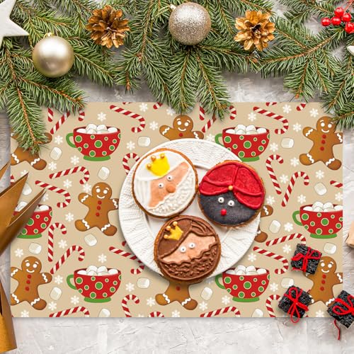 Christmas Paper Placemat Gingerbread Man Candy Cane Set - Holiday Dinner Table Decor, 50 Sheets, 11 x 17 Inch