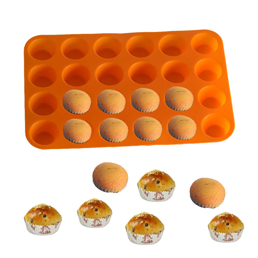 Qtopun Silicone Mini Muffin Pan, 4 Pack 24 Cups Silicone Mold Cups Baking Pan, Silicone Muffin Tins Baking Moulds-Orange