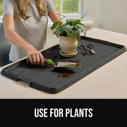 GORILLA GRIP Natural Rubber Indoor Outdoor Boot Tray for Shoes, Waterproof Winter Mat with Raised Edges and Handle, Tear Resistant Heavy Duty Home Garage Floor Mats, Easy Clean Shoe Trays 24x16 Black