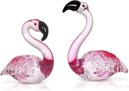 LONGWIN Handmade Art Glass Flamingo Figurines - Hand Blown Collectible Sculptures for Home & Wedding Decor (2 Pcs)